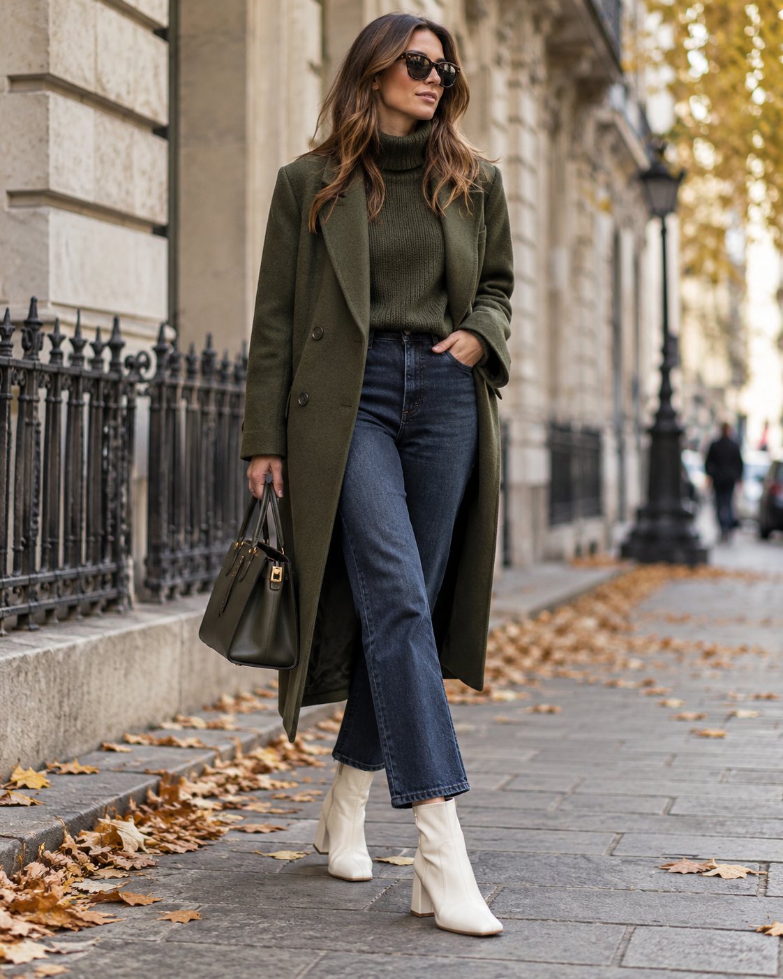 Bottines claires pour femme avec tenue vert olive automne 2026